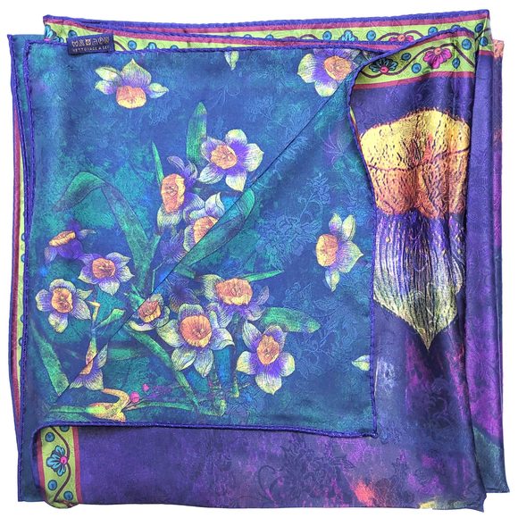 NWT Double Sided Silk Scarf 52"x52" Large Square Shawl Wrap XiangYunShal 2244 - Picture 7 of 11